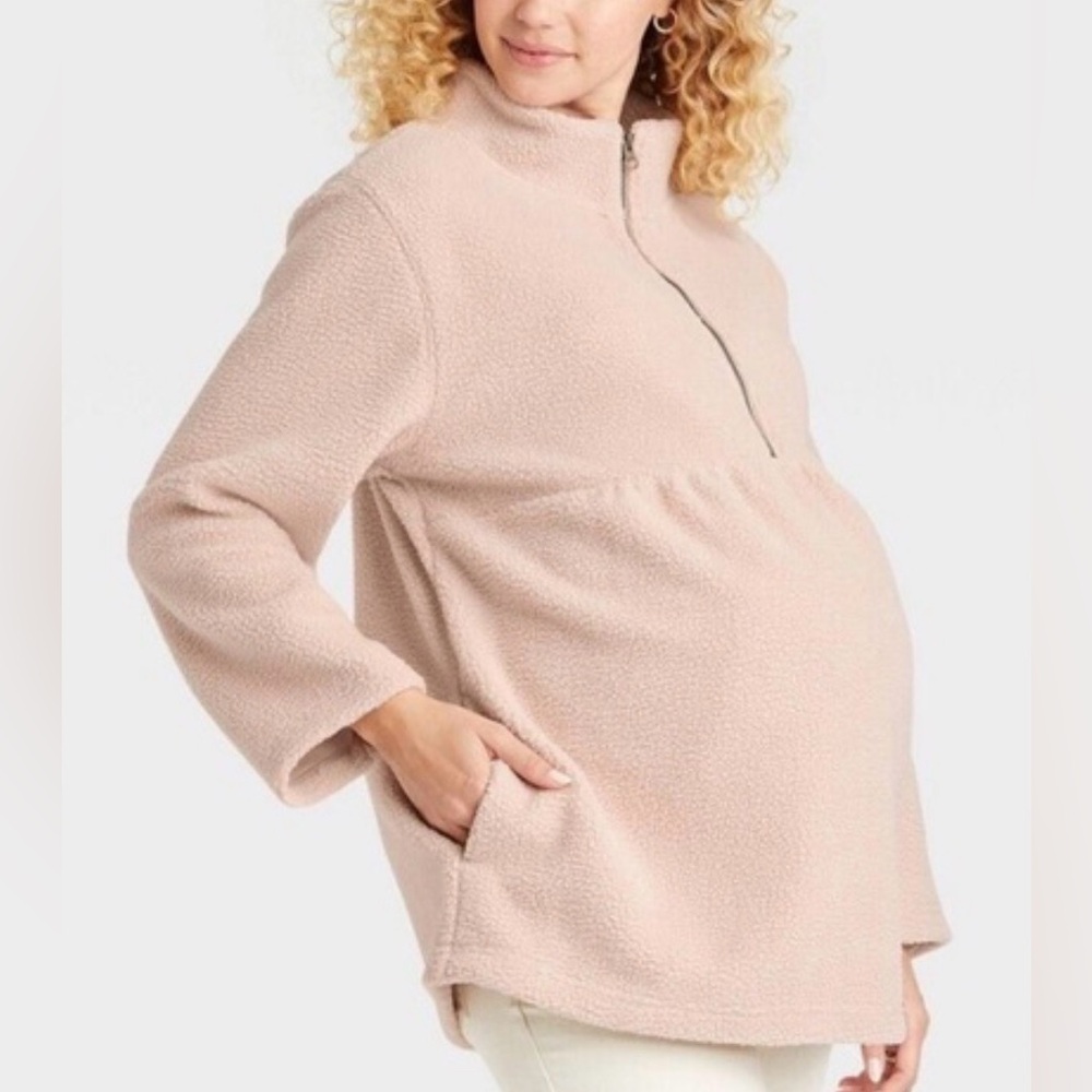 Cozy Pink Maternity Pullover - Picture 1 of 7
